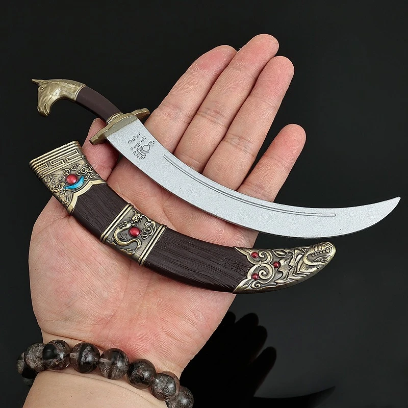 20 cm/7,87 in Kalte Waffe Modell Mongolischen Pferdekopf Messer mit Scheide Metall Spielzeug Schwerter Desktop Display Ornamente Sammlungen Geschenke