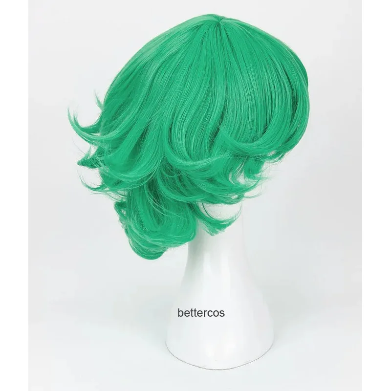 Senritsu No Tatsumaki Peluca de Cosplay, cabello sintético resistente al calor, rizado verde, gorro