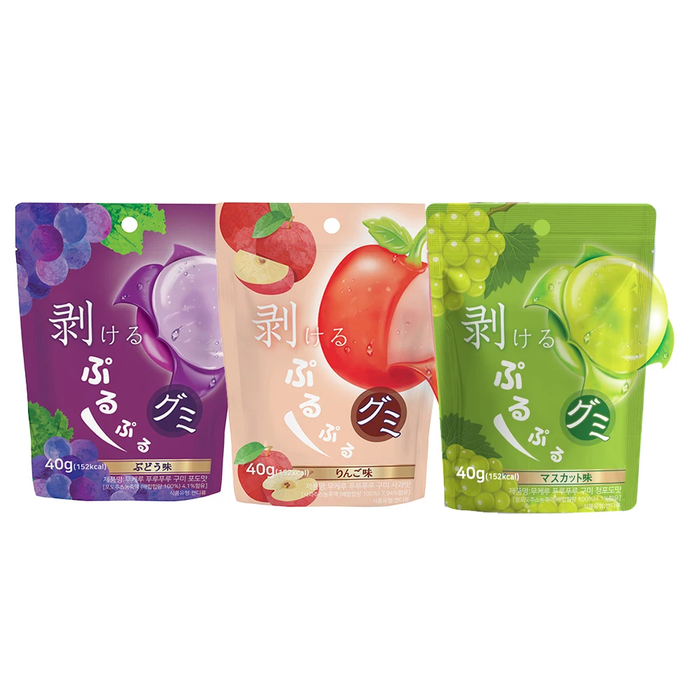 Mukelu Purupuru Gelatina de Gomosas Sabor Manzana/Uva/Uva Verde 40g X 12 Piezas