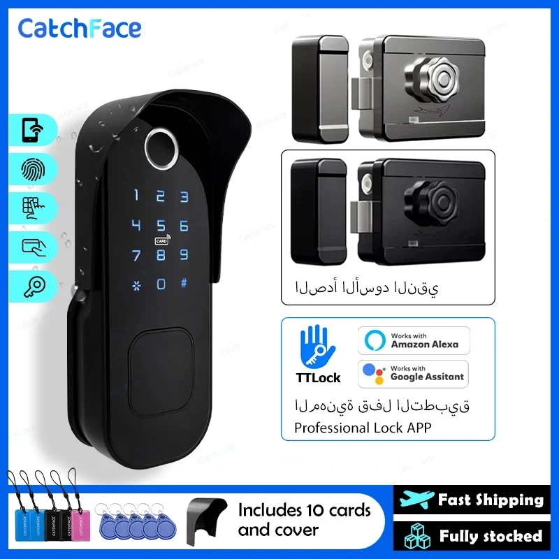 R5 PRO Fingerprint Waterproof TTLock Saudi App Outdoor Garden Lock Remote Control Code Keyless Smart Door Lock Electric Rim Lock