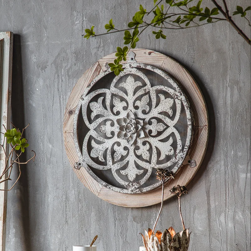 American retro wall hanging wood engraved wall decoration old hollow wall decoration homestay entrance restaurant decoration