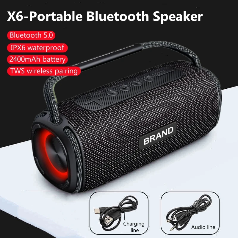 X6 HD Sound Bluetooth Speakers Portable Wireless with IPX6 Waterproof Up to 20H Playtime TWS Pairing BT5.0 for Home/Party Use