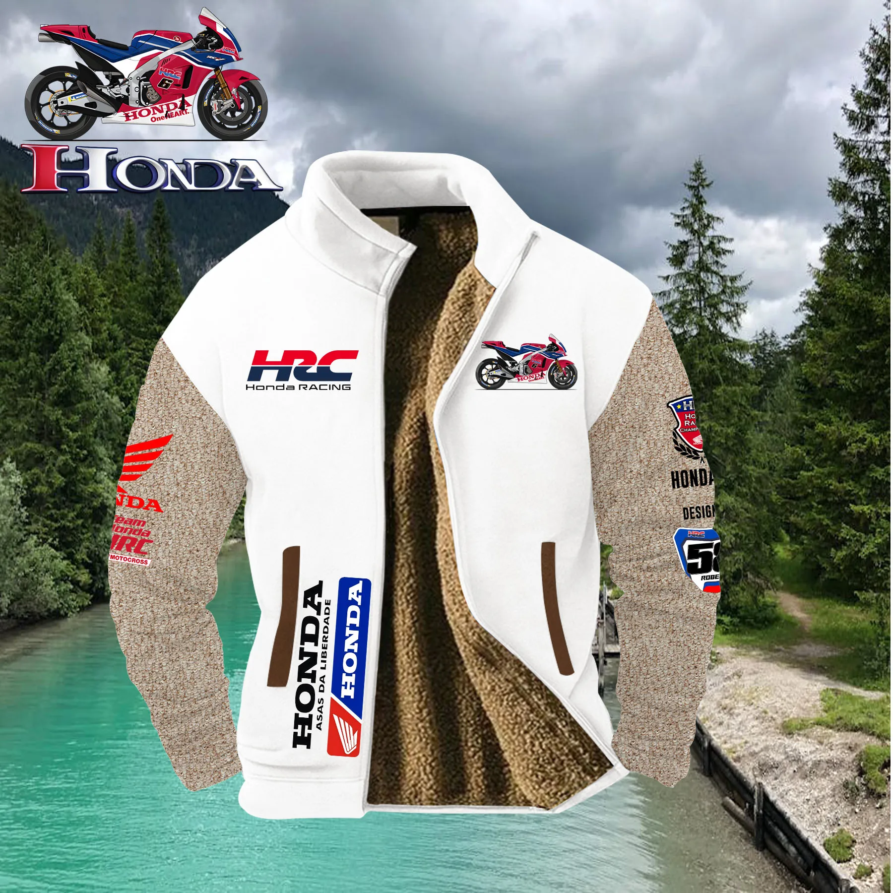 

Мужская утепленная куртка из плотного хлопка с логотипом мотоцикла Honda — дышащая и солнцезащитная мужская куртка, подходящая для ношения свита