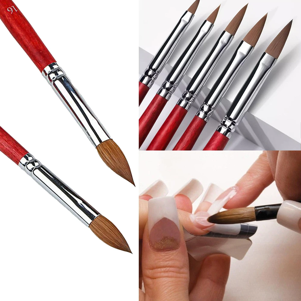 

1Pcs Acrylic Nail Art Brush Red Round Wooden Handle Crystal UV Gel Painting Nail Art Mink Brush Carving Extension Manicure Pen#*