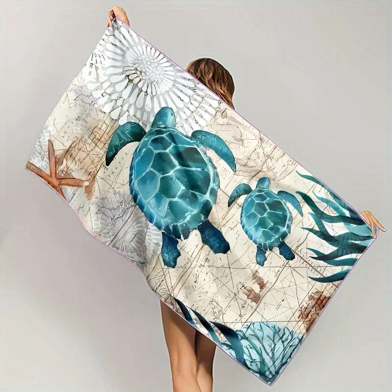Beach Towel With Turtle And Starfish Pattern Sun Protection And Windproof Suitable For Beach Pool Camping Travel Beach Blanket
