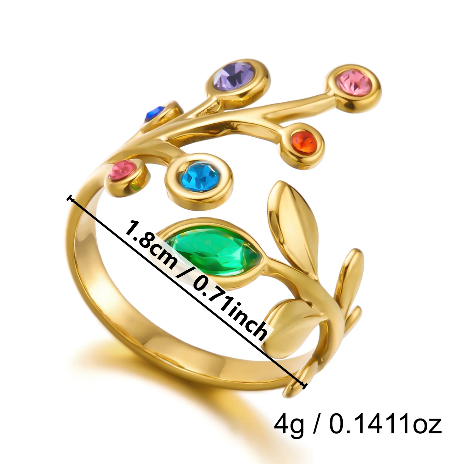 Bunte CZ-Blumen Geometrische Edelstahl-Offene Ringe für Frauen, Zierliche PVD-Vergoldete Manschettenringe Set, Wasserfester Schmuck Geschenk – Detail 10