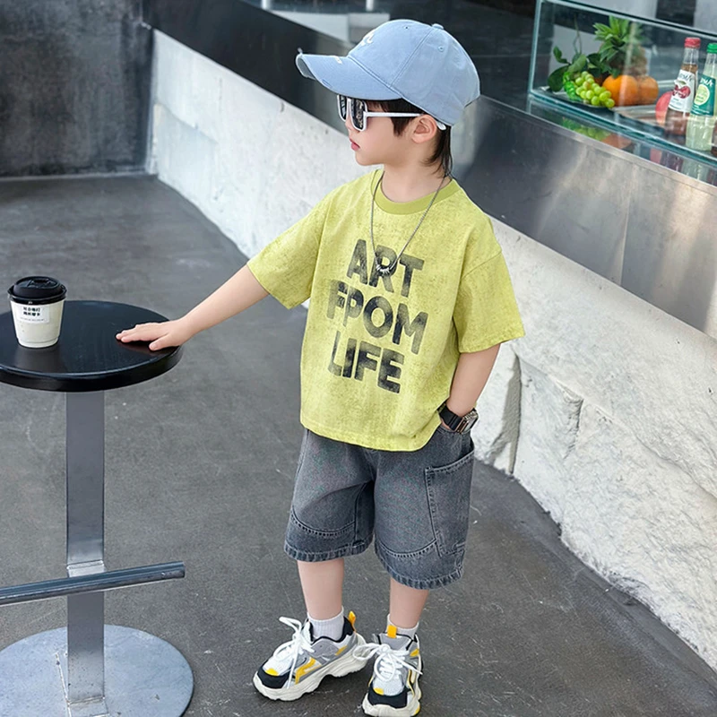 New Summer Boys Clothes Suit Children Fashion Comfortable T-Shirt and Denim Shorts 2Pcs/Sets Casual Toddler Outfit 2-11Years