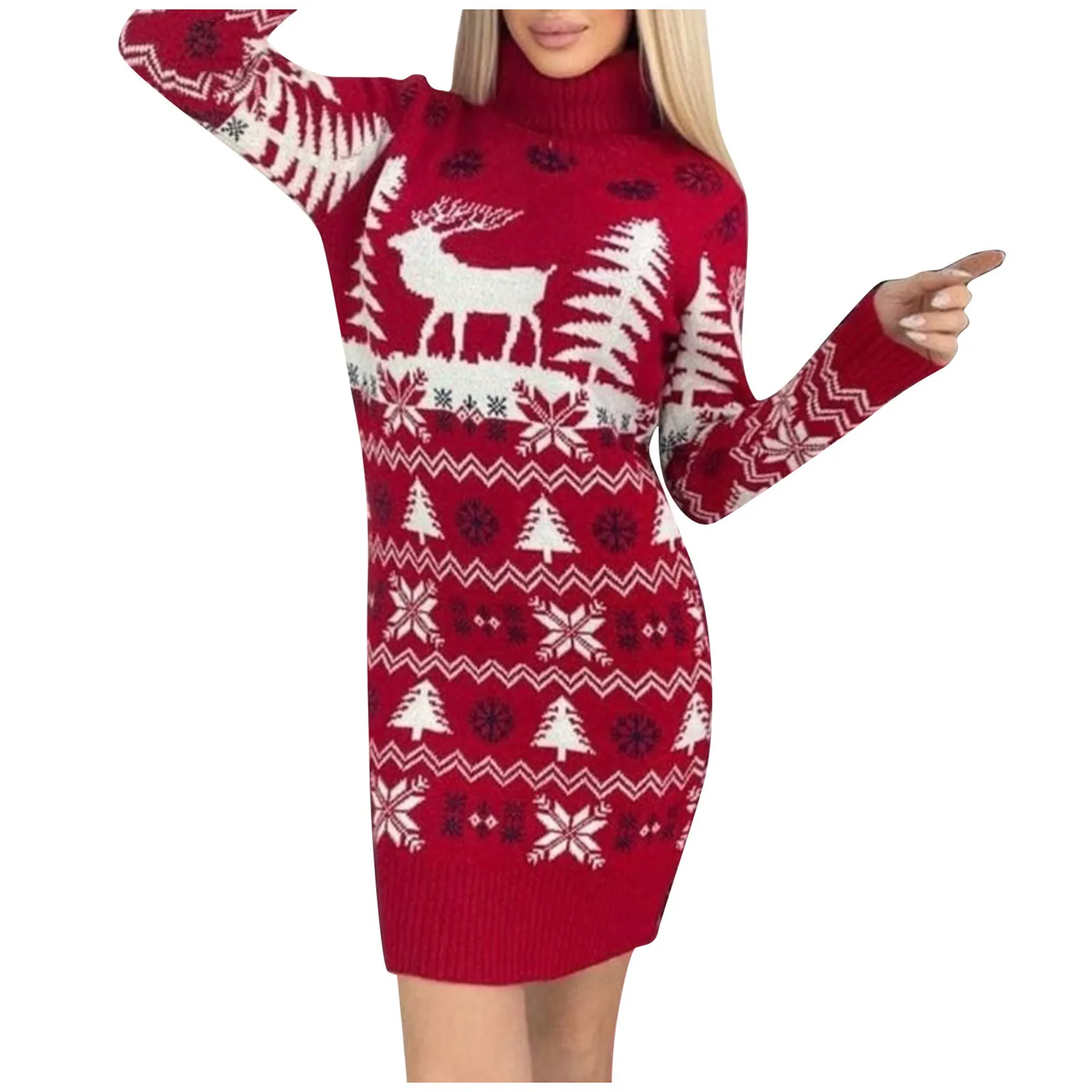 Merry Christmas Women New Year's Clothes Knitted Sweaters Full Sleeve O Neck Dress Warm Thick Jumpers Sheath Vestidos Xmas Look