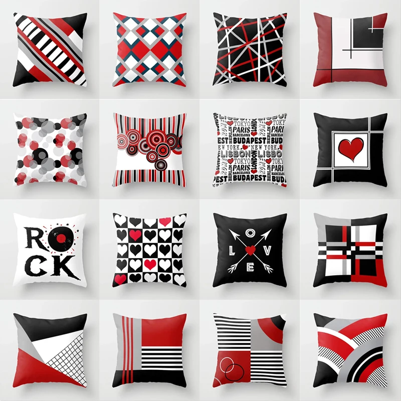 40/45/50/60cm Black Red Geometric Pattern Pillowcase Sofa Cushion Covers For Pillows Living Room Chair Sofa Home Decoration