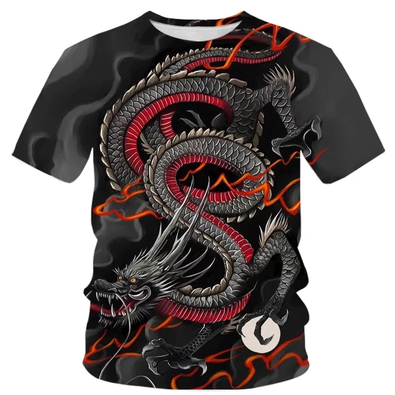 Summer Fashion Cool Chinese Dragon graphic t shirts For Men Trend Casual Handsome Street Printed Round Neck Short Sleeve Tops