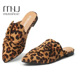 MUSSHOE Pantofole da donna estive Flock Bowtie Muli femminili Moda Scarpe con tacco basso Scarpe a punta da donna Elegante pantofola da donna