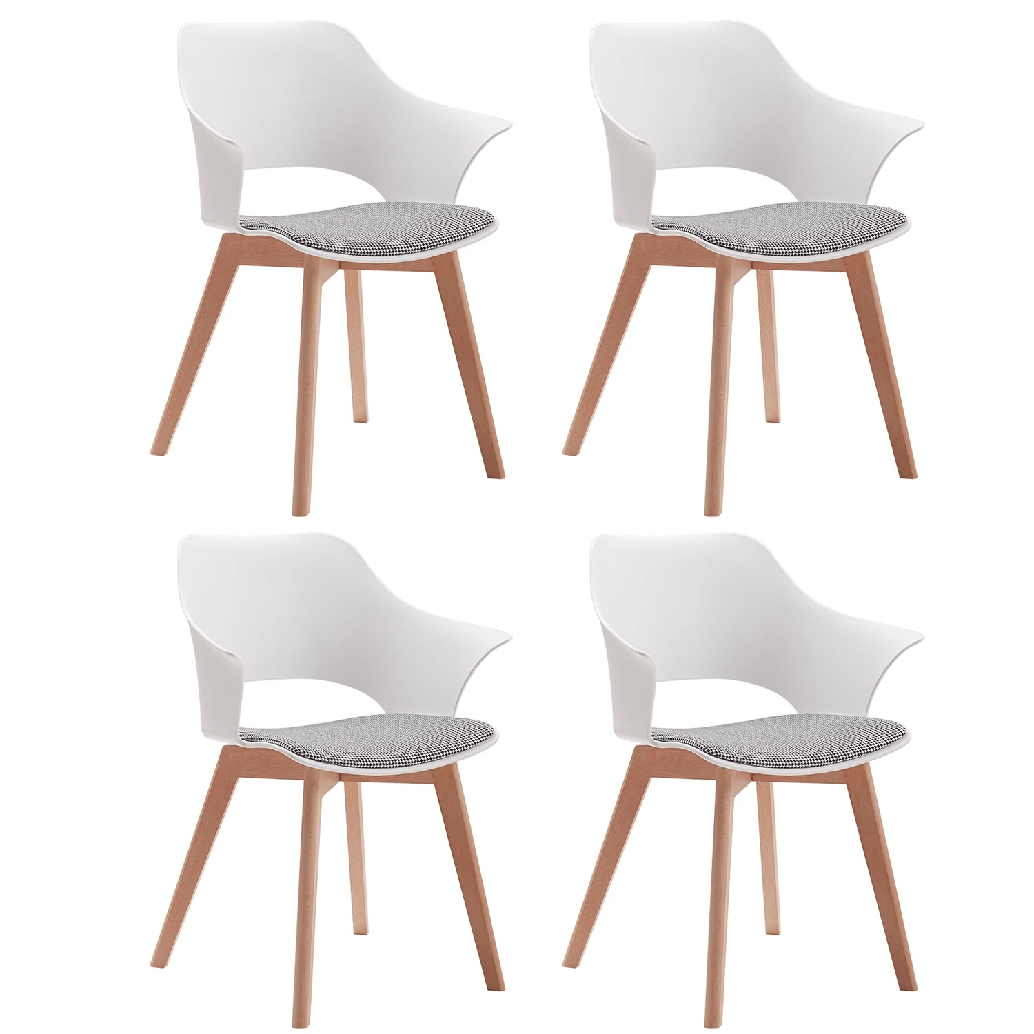 4Pcs Modern Dining Chair Luxury Chairs Inspired Solid Wood Padded Seat with Cushion Retro Style Kitchen Chair for Dining Room