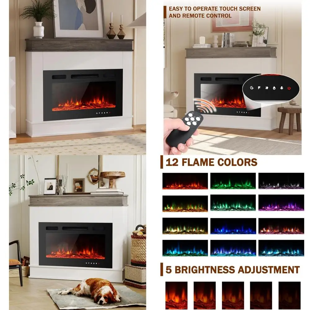 

Portable Electric Fireplace Heater with 12 LED Colors, Log Set, and Stones for Modern Living Rooms