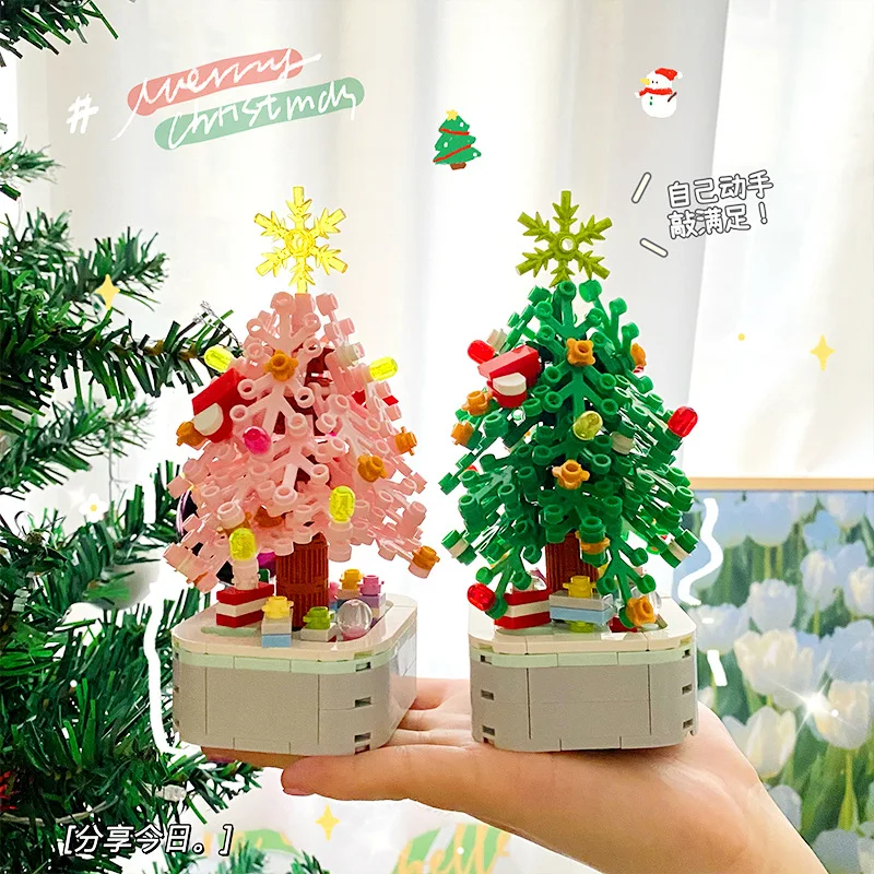 Christmas Tree Building Blocks for Kids Diy Assembly Educational Games Festival Favors Mini Bricks Plstic Model Children's Gift