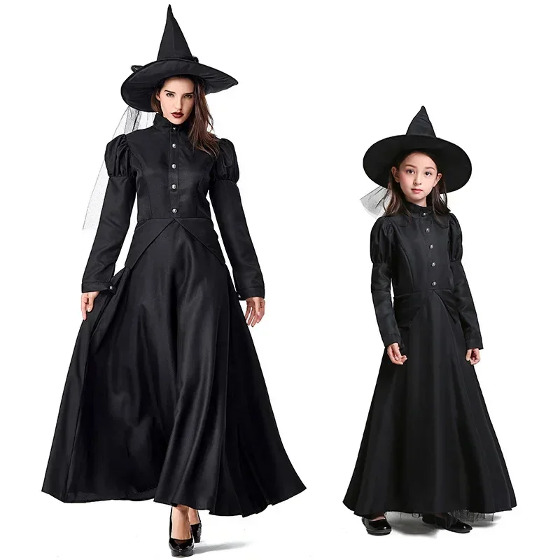 Disfraz de mago de Oz para Halloween, espectáculo de escenario, Cosplay para adultos, juego de bruja negra, disfraz para padres e hijos, vestido de mago Y2k S-XL