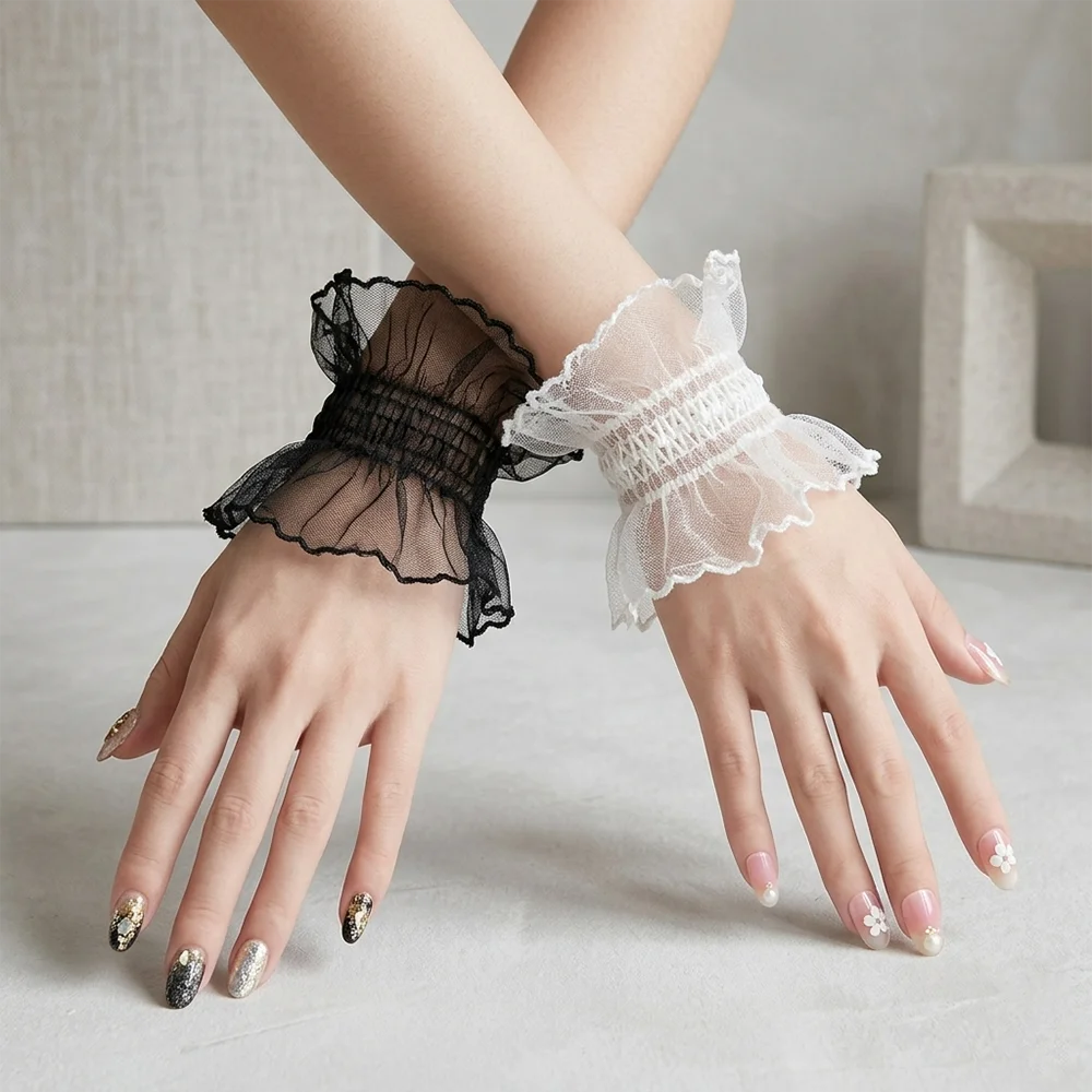

Women Lace Fake Cuffs Mesh Ruffle False Sleeves Wrist Warmers Detachable Decor Bracelet Lolita Wedding Party Clothing Accessory