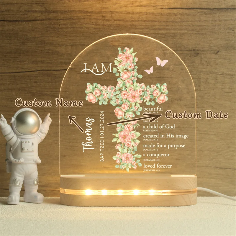 Baptism Night Light For Baby, Baby Gift Personalized, Baptism Gift, Dedicated Gift, Nursery Decor，New Baby Gift