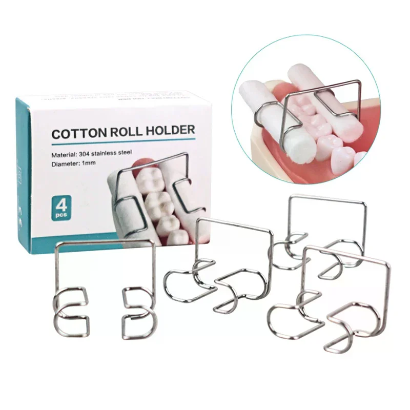 /ACR/Dental Stainless Steel Dental Cotton Roll Holder Clip Dental Fixed Clamp Fit Instruments Tool Lab Supplier 4Pcs/box