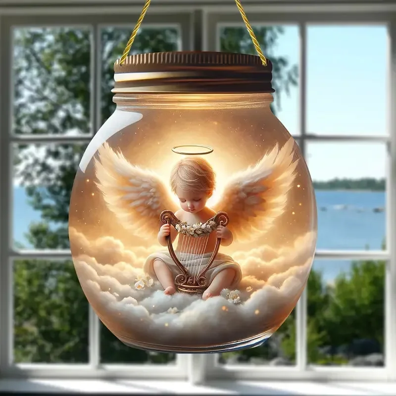 Home Decor Christmas Decorations Pendant  Angel Boy Harp Acrylic Disc Home Wall Decoration Chain Pendant Porch Decor Xmas Tree