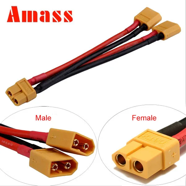 30PCS Amass XT60 Dual Extension Y Splitter Wire 12AWG Silicone Copper Parallel Battery Connector Adapter Cable RC Lipo Battery
