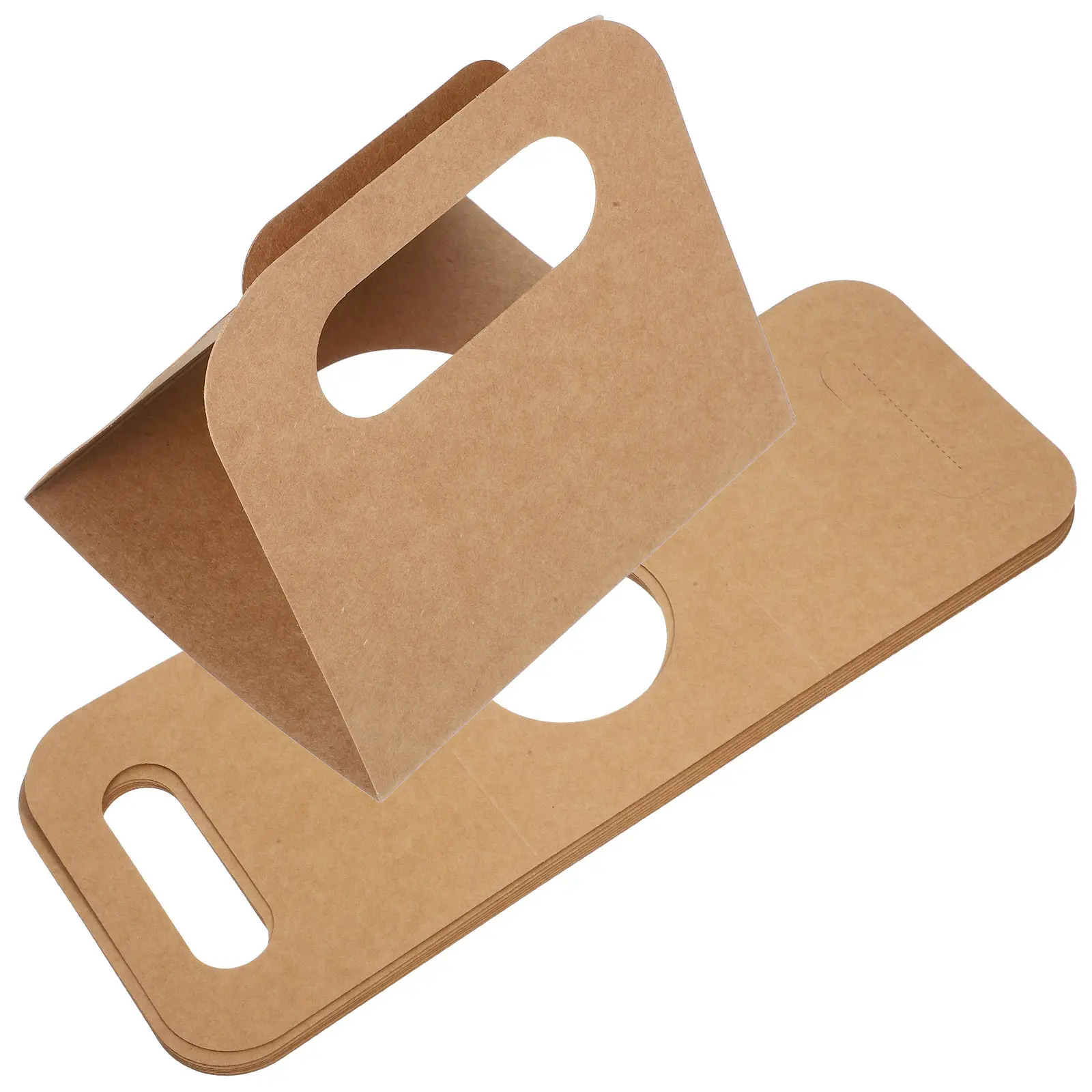 10Pcs Kraft Paper Drink Carrier Portable Foldable Cup Holder Disposable Paperboard Handle for Hot Cold Drinks Bubble Tea