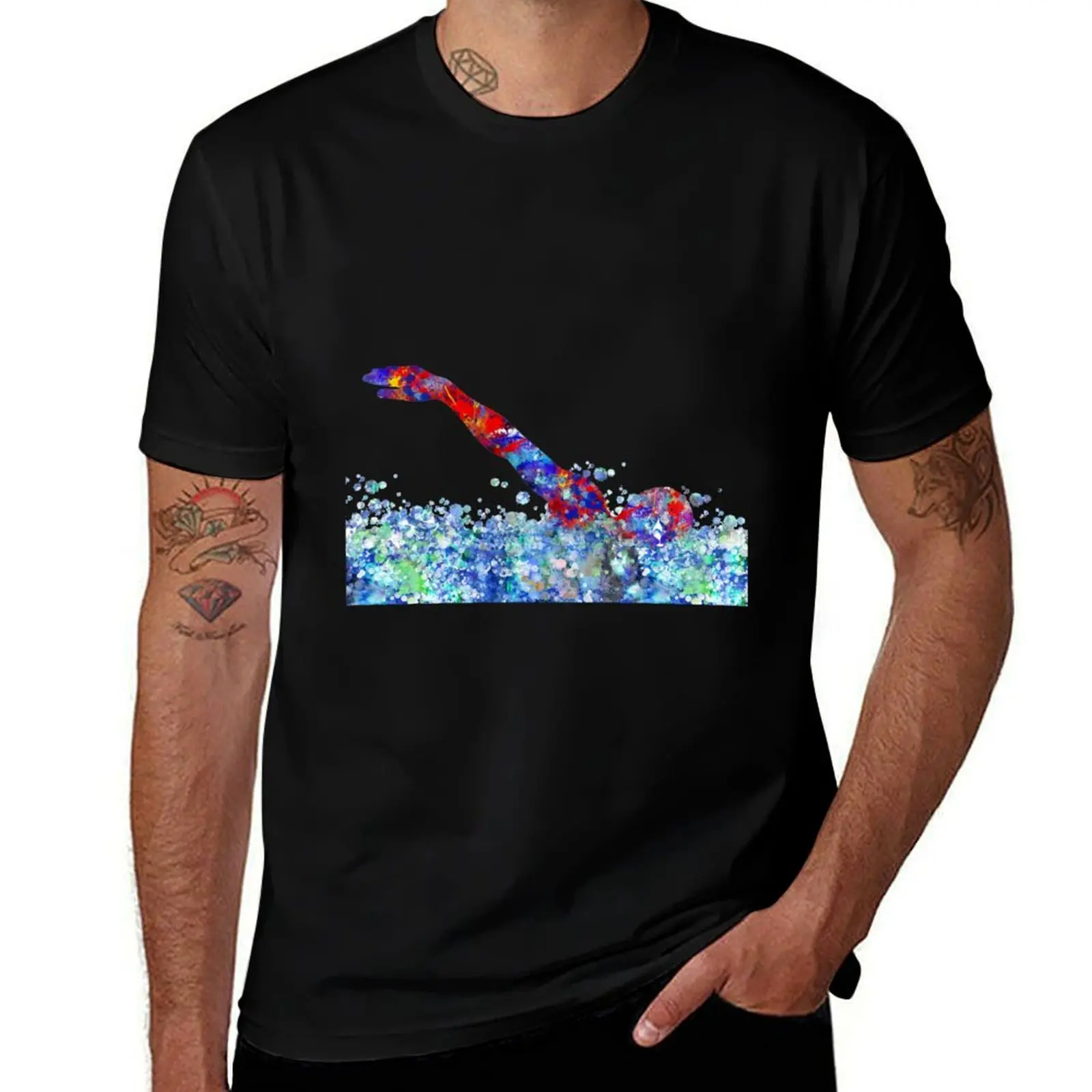 

Swimmer, athlete, male swimmer, watercolor male swimmer T-Shirt summer top anime stuff oversized t shirt Men's t shirts