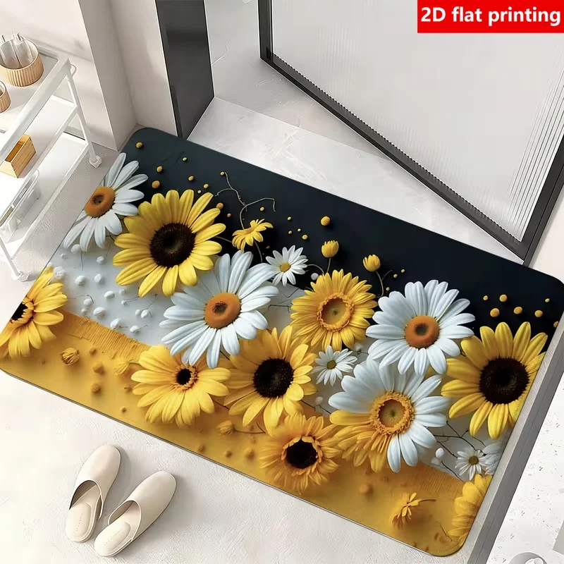 Pastoral Sunflower Butterfly Doormat Non Slip Entry Rug Bright Floral Garden Pattern Floor Mat Porch Balcony Entryway Decor