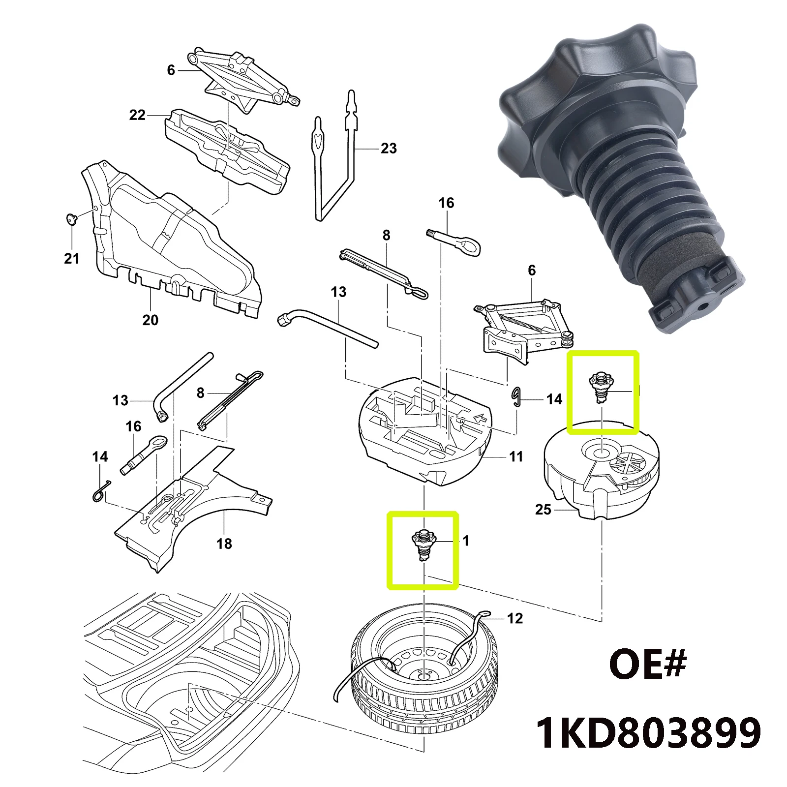 For AUDI A3 8P 8V Q7 4L RS3 Spare Wheel Tire Hold Fixing Mounting Screw Bolt Retainer Black Plastic Car Accessories 1KD803899