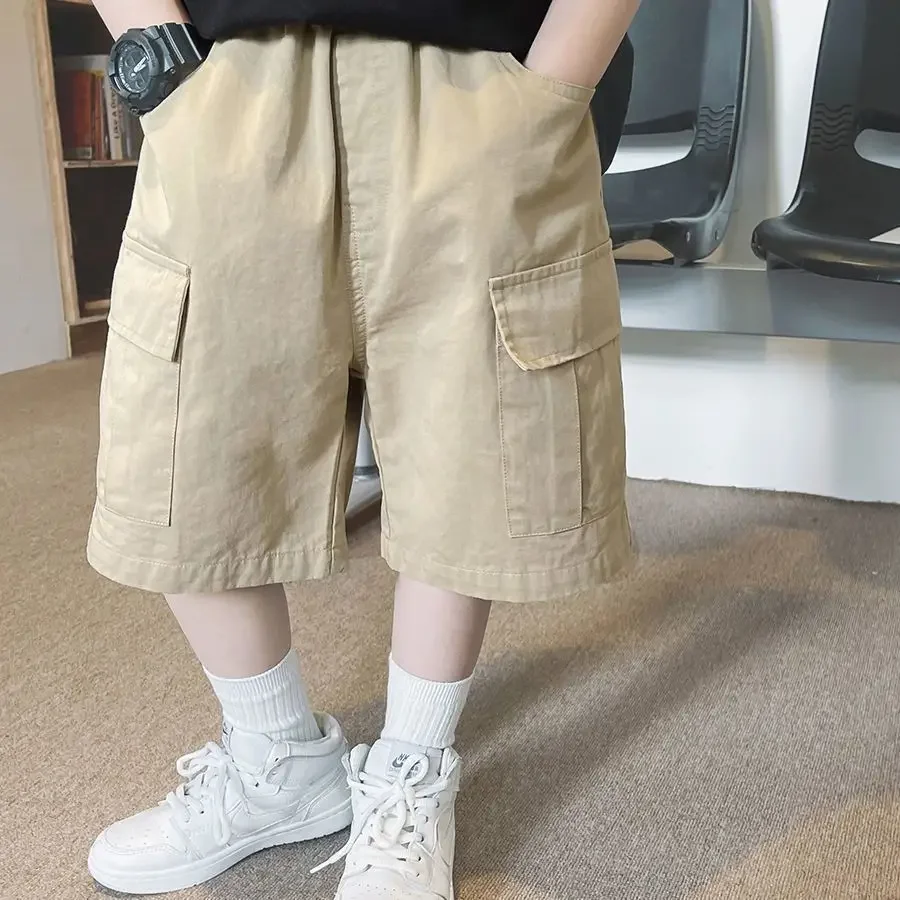 3-13Year Children Shorts Teenager Boys Shorts Summer Kids Knee Length Straight Shorts Boys Linen Cotton Capris Track Pant Casual