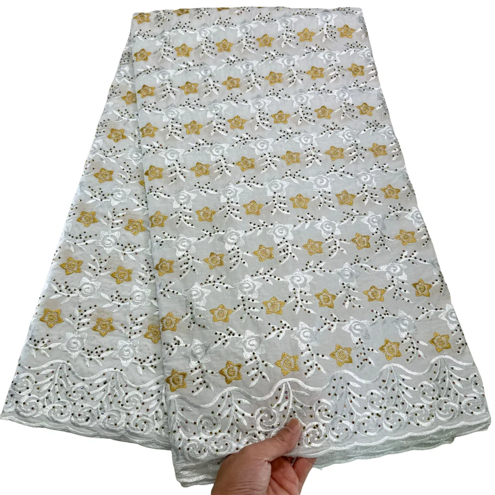 New African Dry Polish Lace Fabrics High Quality Voile Lace In Switzerland 100% Cotton Lace Fabric For Clothing 5 Yards 23A116