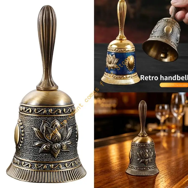 Handheld Metal Hand with Floral Relief, Decorative Ringing for Classroom Signals and Stage Prop Display 55KD