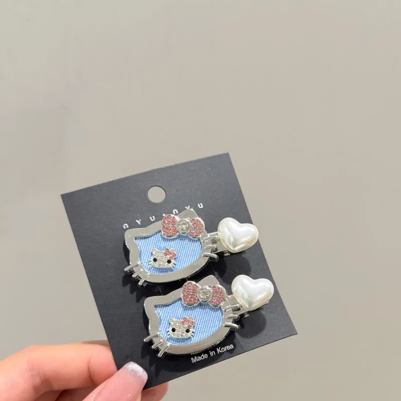 

Cute Hello Kitty Hair Clip Fashionable Exquisite Pearl Heart Hair Clip Sweet Girl Bangs Clip Hair Accessories Women Wholesale