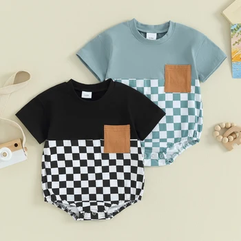 Plaid Pocket Baby Romper 1