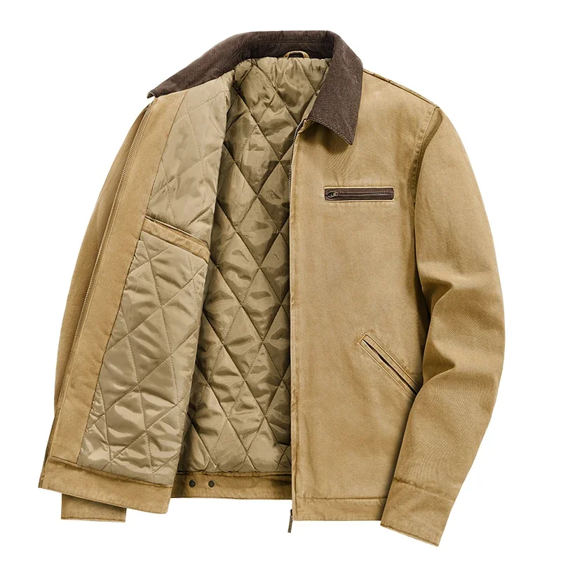 

Men's Winter Cargo Jacket Vintage Military Thicken Men's Winter Cotton Jacket Outerwear Long Sleeve Zipper Man Plush Parkas