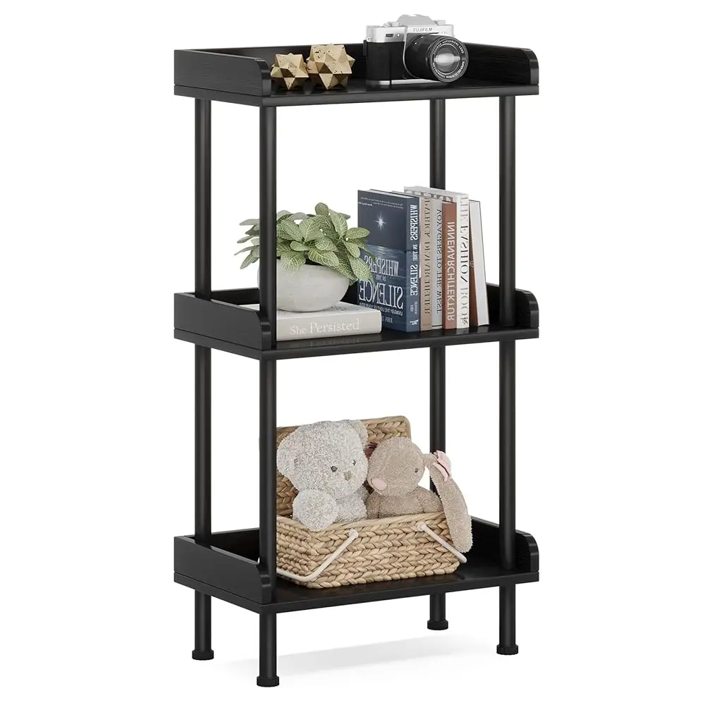 

Bookshelf Small Book Shelf, 3 Tier Wood Bookcase Industrial Bookshelf With Edge Protection Metal Standing Book Shelves Display