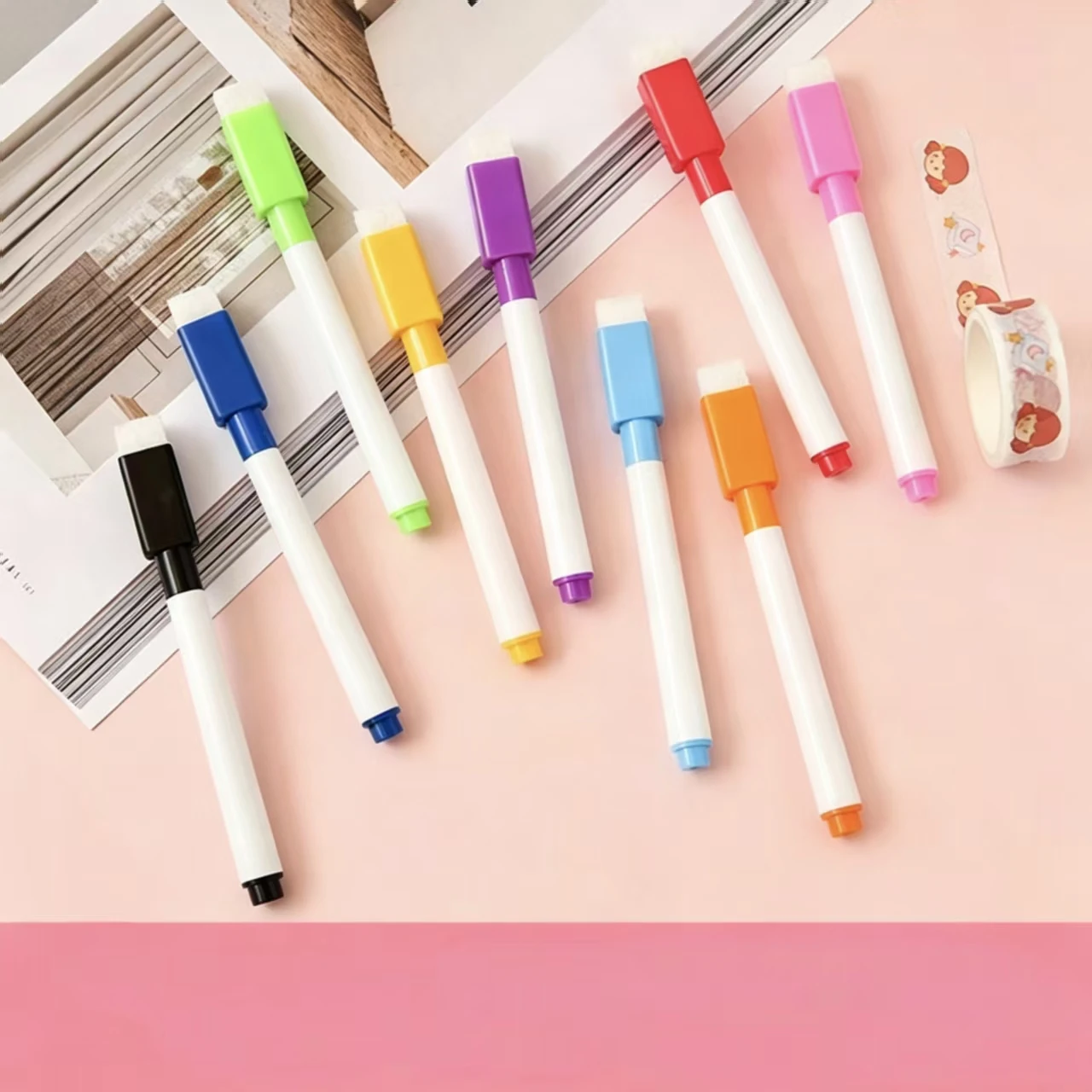8 Colors Erasable Whiteboard Markers with Eraser, Safe Kids Graffiti Pens for Home School