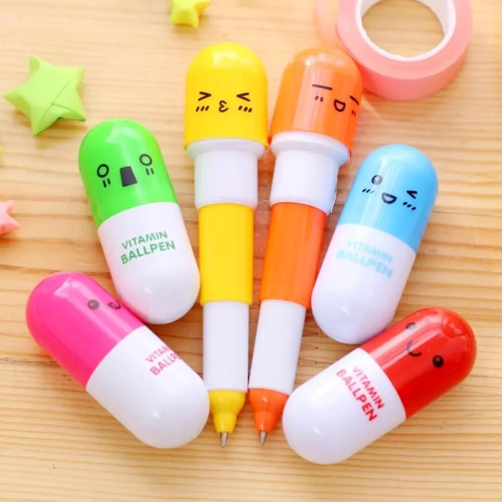 Telescopic Pill Ball Point Pen Painting Drawing Cartoon Retractable Pill Pens Smiling Face Funny Capsule Telescopic Pen