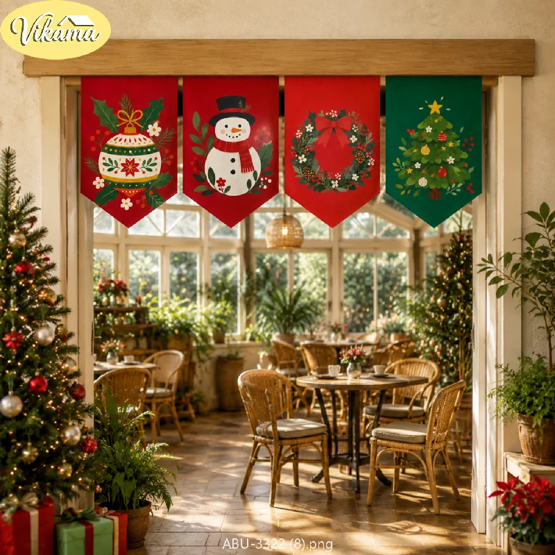 VIKAMA Christmas Snowman Wreath Pennant Banner Ornament Ball Tree Red Green Door Hanging Bedroom Living Room Dorm Home Decor