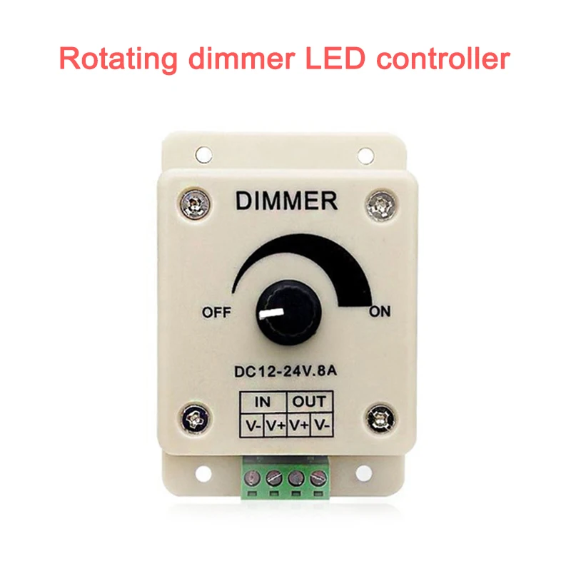 Single Color LED Dimmer Switch Controlador de Brilho Ajustável para Carro e RV, Strip Light Dimming, DC 12V, 24V, 8A, 30A