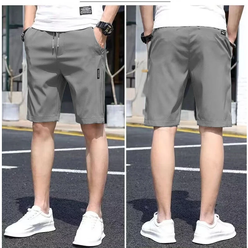 New minimalist style ice silk shorts for men\'s 2024 summer slim and versatile casual 5/4 pants, slim fit straight leg 5/5 shorts