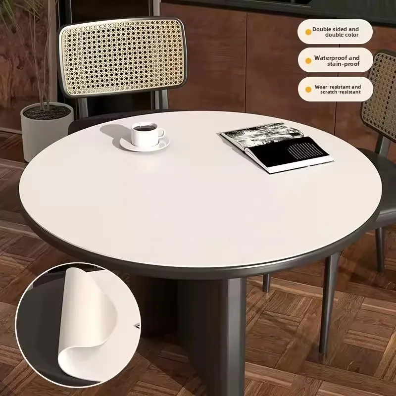 PVC Table Cloth Waterproof Slip-Resistant Circular Tablecloth Heat-Resistant Cuttable Wipeable Table Cloth Dining Table