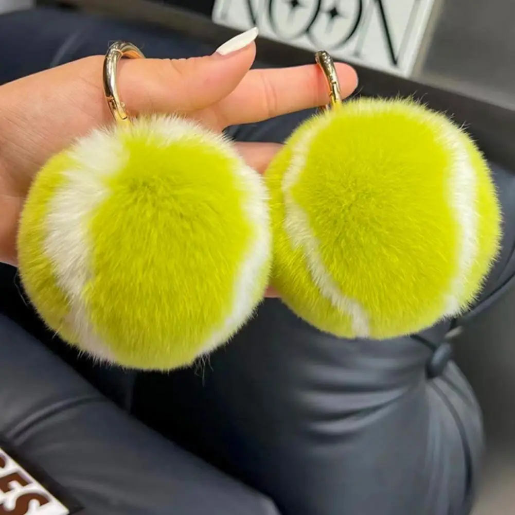 Plush Tennis Ball Keyring with Metal Ring Stress Relief Fuzzy Squeeze Sports Ball Keychain Pendant Plush Ball Backpack Ornament