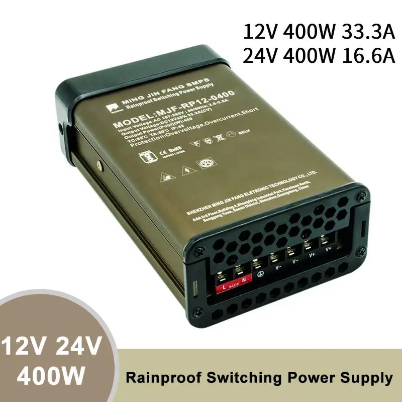 

DC 12V 24V LED Switching Power Supply Outdoor Rainproof Constant Voltage Driver Transformer 400W Drive Power