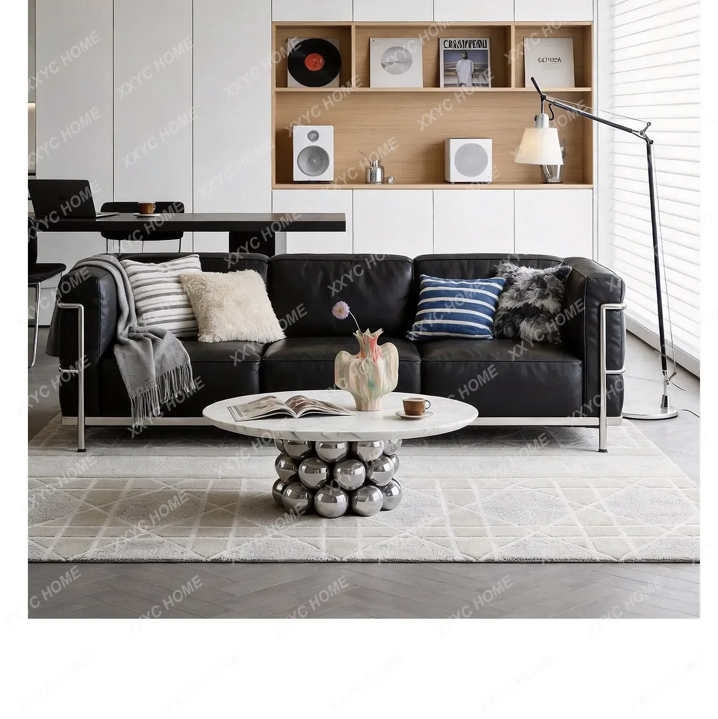 

X69 Creative Round Marble Coffee Table Purple Sphere Geometric Modeling Base Modern Minimalist Living Room