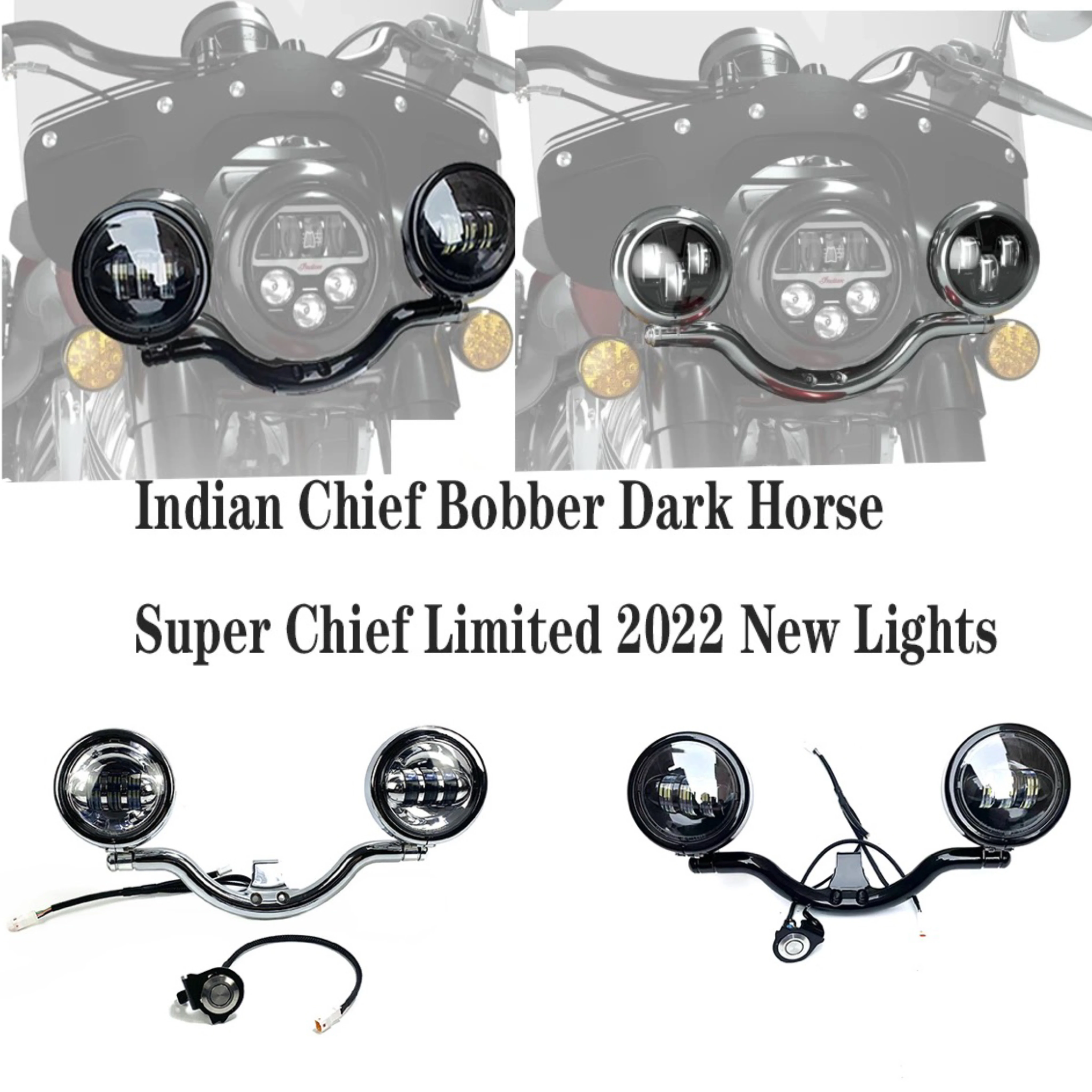 Motorcycle Fog Lamp Assembly Led Auxiliary Lamp Driving Light  For Indian Chief Bobber Dark Horse or Super Chief Limited 2022