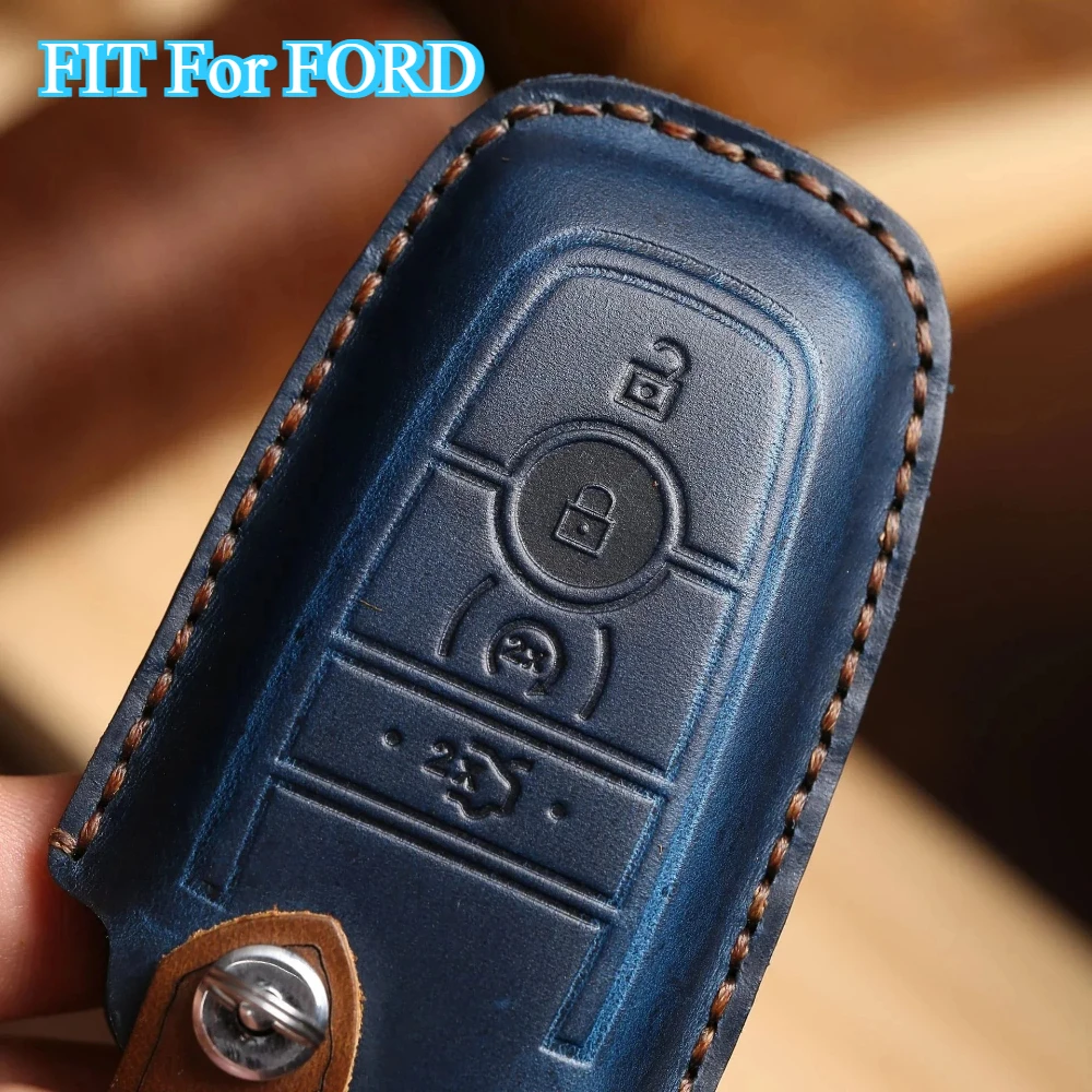 Funda de cuero para llave de coche, soporte para llavero, Protector Fob para Ford Mondeo Lincoln Aviator Navigator F150 Raptor Focus, bolsa para llavero