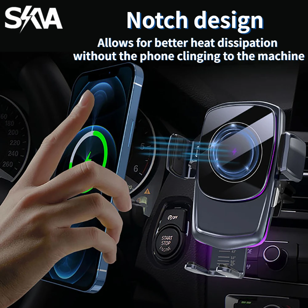 15W Qi Car Wireless Charger Fast Charging Auto Clamping Phone Mount for IPhone 13 12 11 Pro Max X XR, Samsung S21 20