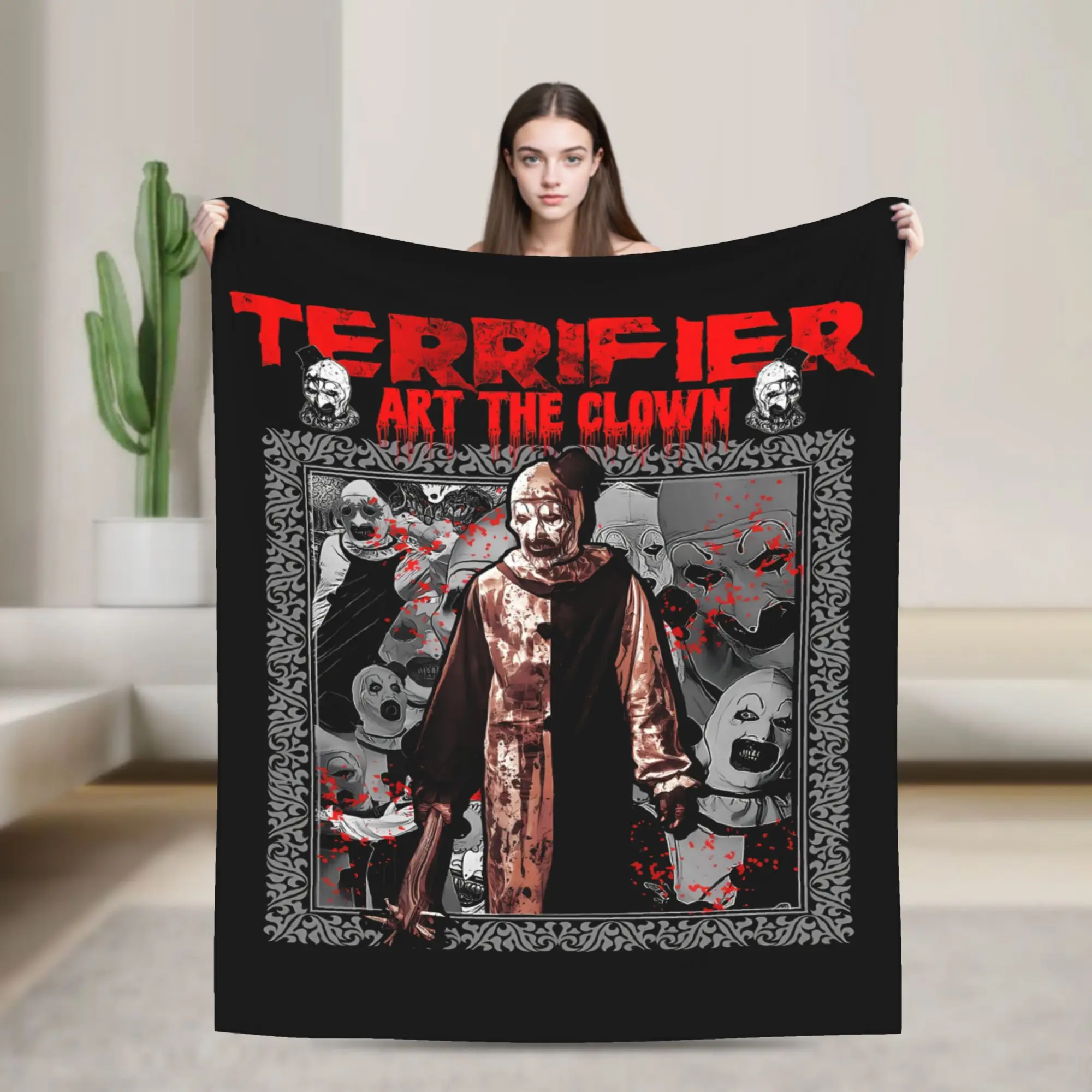 Terrifier Movie Flannel Blankets Winter  Super Soft Throw Blanket for Kids Outdoor Funny Bedspread Sofa Bed Cover