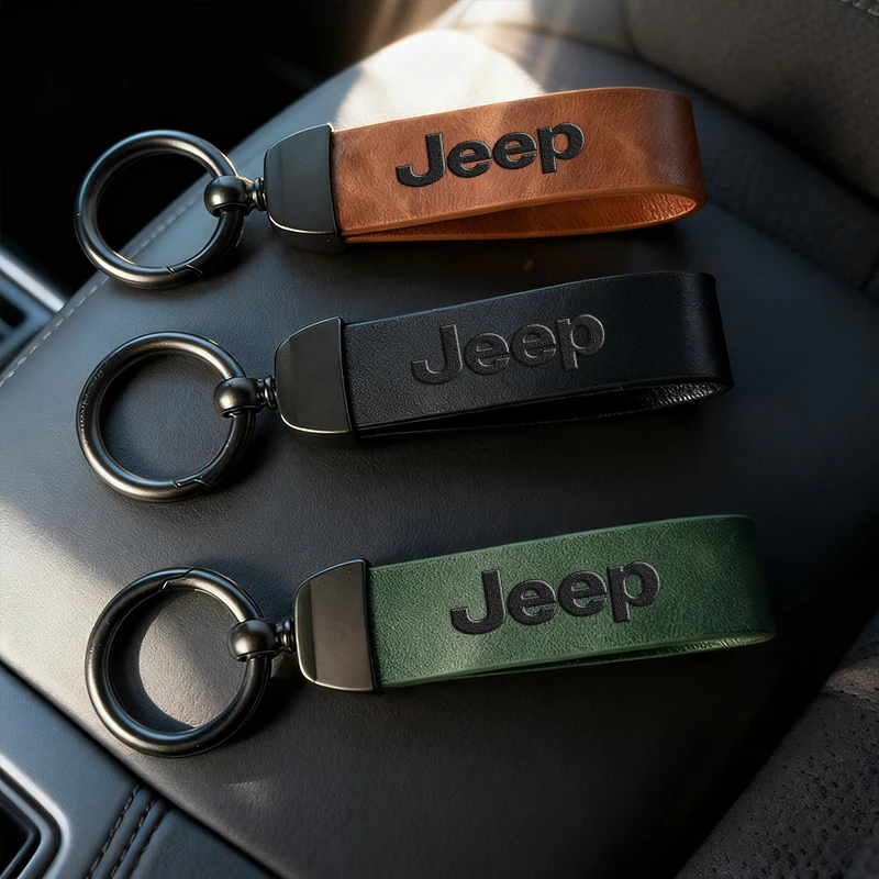 Chaveiro de couro para carro, acessórios automotivos para Jeep Wrangler Grand Cherokee Avenger Compass Wagoneer Gladiator Patriot Liberty Willys