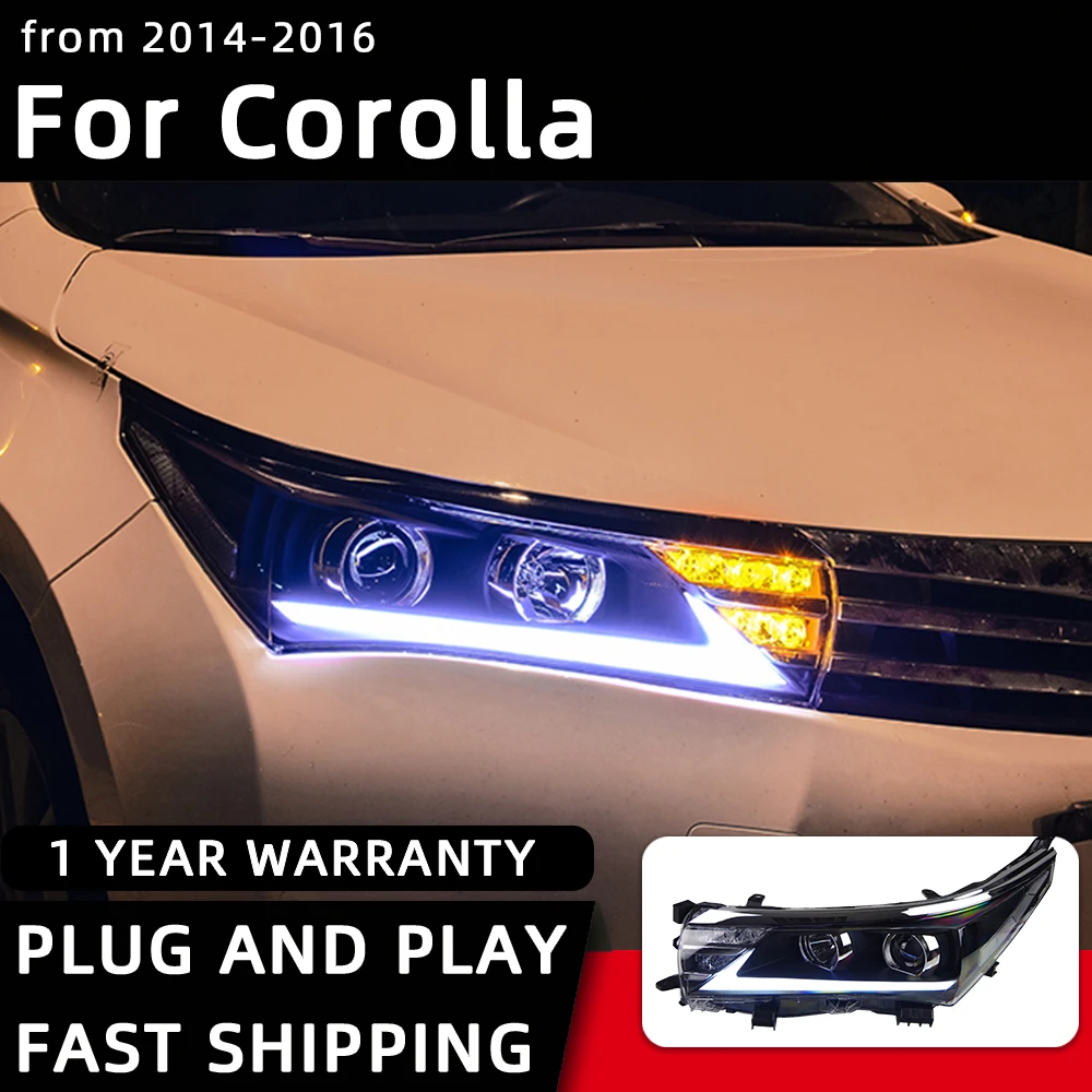 Car Styling Headlights for Corolla LED Headlight 2014-2016 Corolla Head Lamp DRL Signal Projector Lens angel eyes Automotive